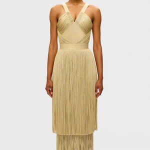 Hervé Léger Cora Metallic Fringed Gown